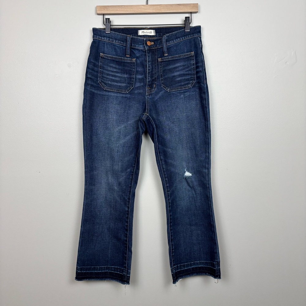 Madewell Jeans Womens 28 Blue Cali Demi Boot Cropped Fray Hem Mid Rise Denim